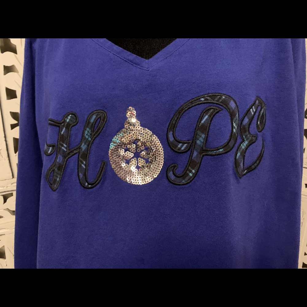 CATHERINES BREEZY BLUE “HOPE” COTTON STRETCHY LONG SLEEVE T-SHIRT STYLE TOP - Picture 3 of 8